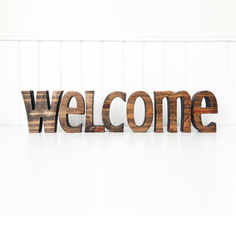 "Welcome" - thick letters, trendy font