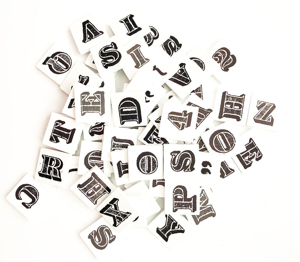 Scrabble Tile Letters - 120 Characters, Bold Font, White Tiles