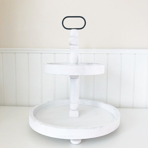 Tiered Tray - Distressed White Finish, Round 15"