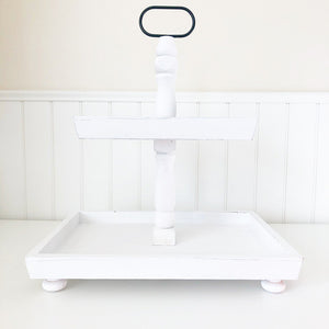 Tiered Tray - Distressed White Finish, Rectangle
