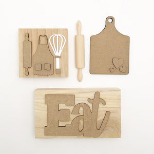 Tray - Kitchen Kit (Apron Set, Cutting Board, EAT, Rolling Pin)