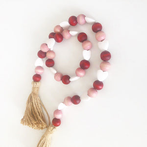Wood Beads - Red, Pink, and White Hearts