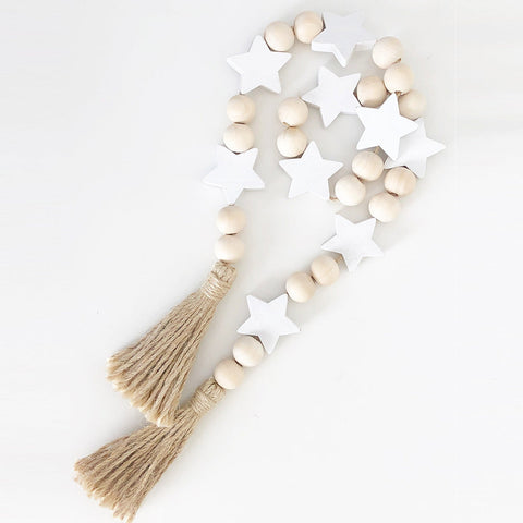 Wood Beads - Natural and White Stars